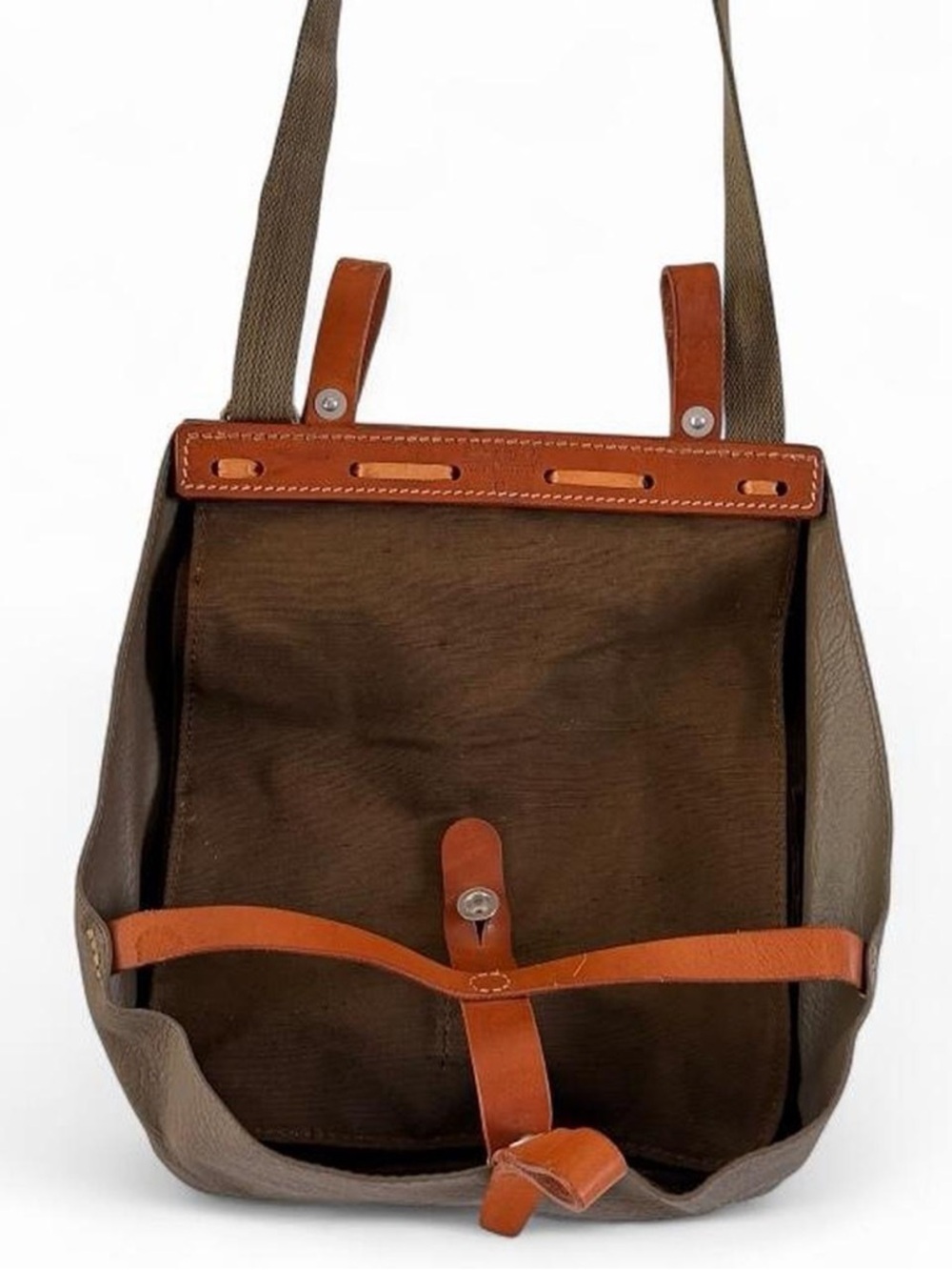 Vintage 1940’s Army Bread Bag Canvas Leather Satchel